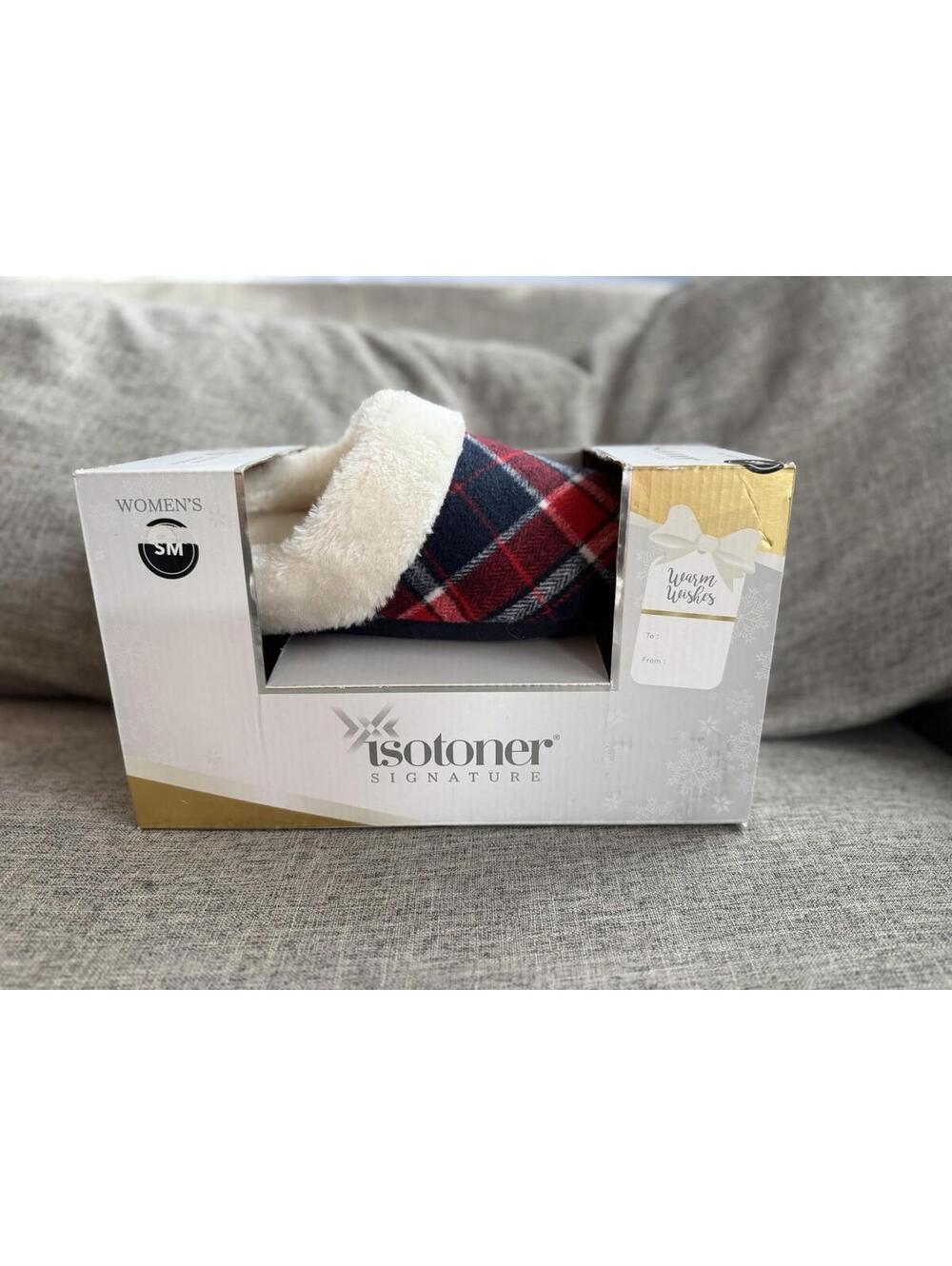Isotoner Womens Memory Foam Slipper Red Flannel Small (5-6)